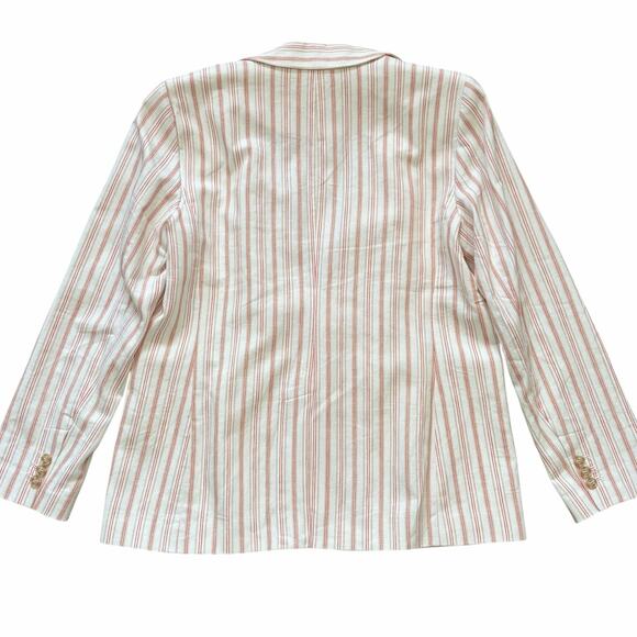 Loft Womens Blazer 14 White Pink Railroad Stripes Linen Blend Preppy Plus Modern - Picture 3 of 12